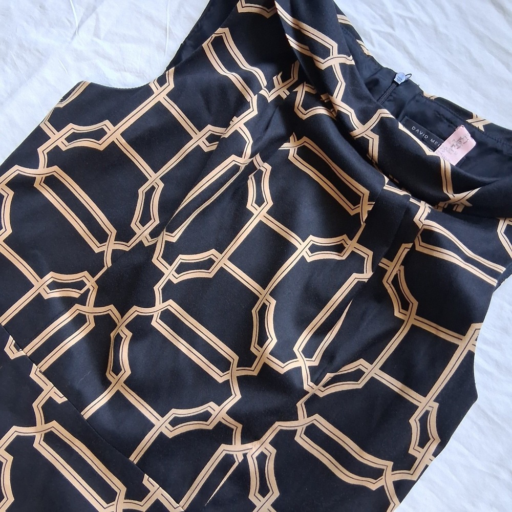 David Meister Black Geometric Print Sleeveless Sheath Dress